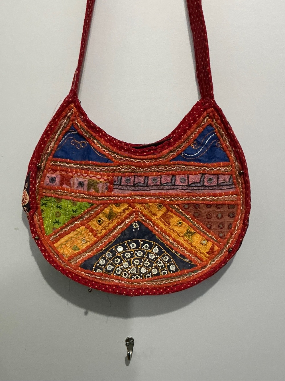 Handcrafted Multicolor Embroidered Crescent Shoulder Bag - NWOT